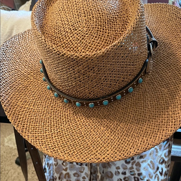 The Unbranded Brand Accessories - Woven Straw Western Hat with Turquoise Studded Leather Band